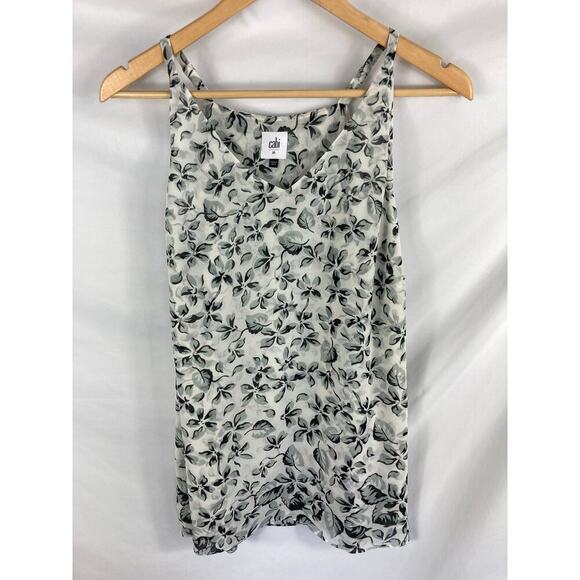 Cabi Womans Floral Terrace Split Back Tank Top White Black Size Medium - Picture 3 of 6